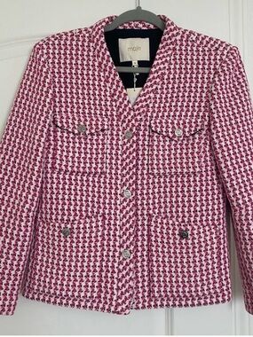 Maje Pink and White Houndstooth Tweed Blazer
